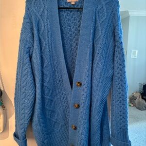 J. Crew Bright Blue Cable-Knit Button Cardigan